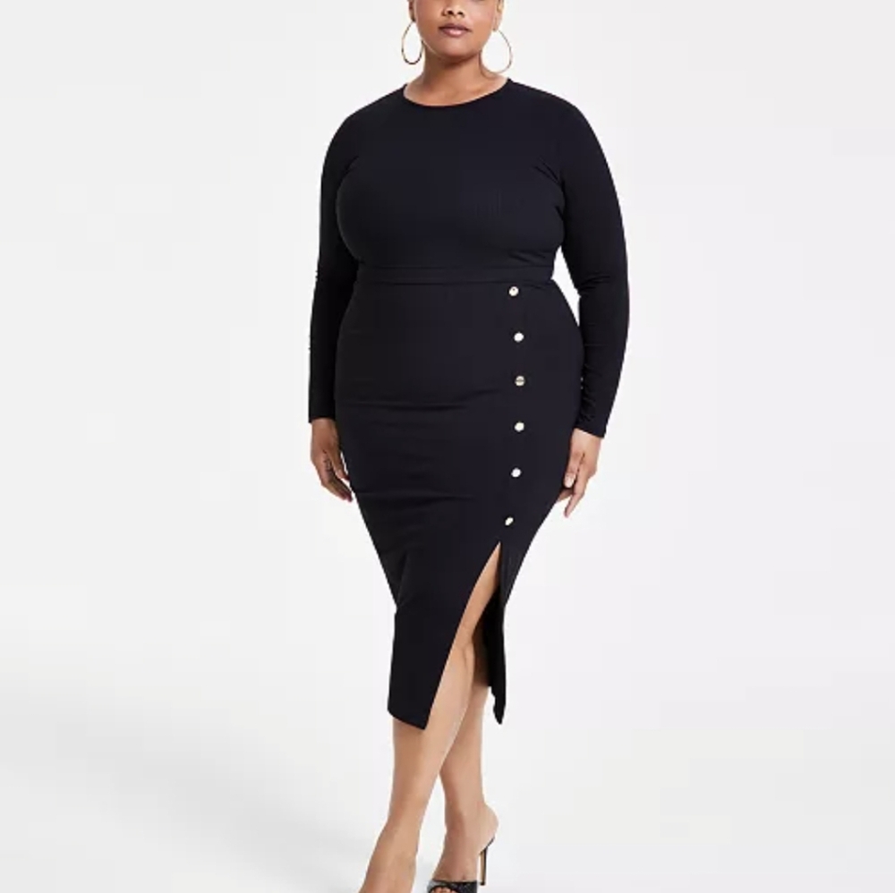 Chic Black Button-Detail Midi Skirt